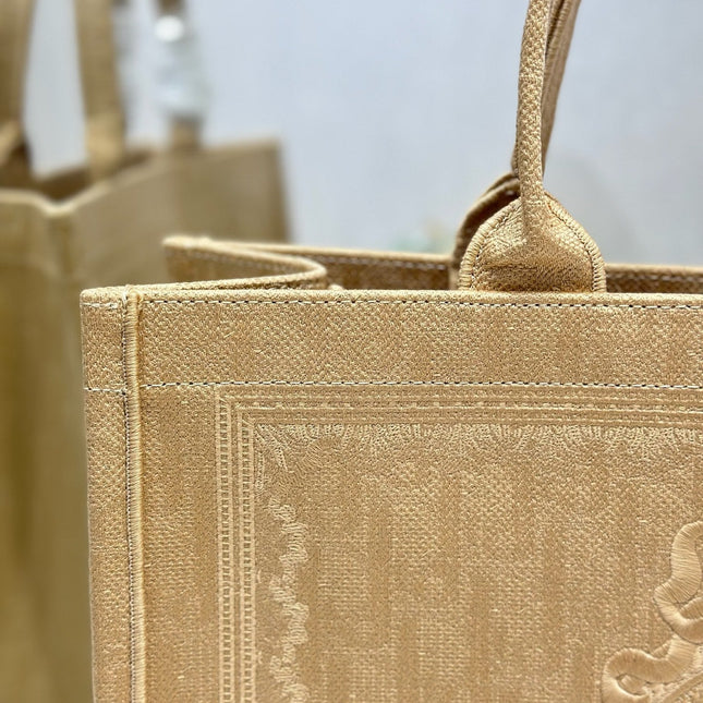DIOR 26S BOOK TOTE BAG 42 IN BEIGE BAYADERE FABRIC