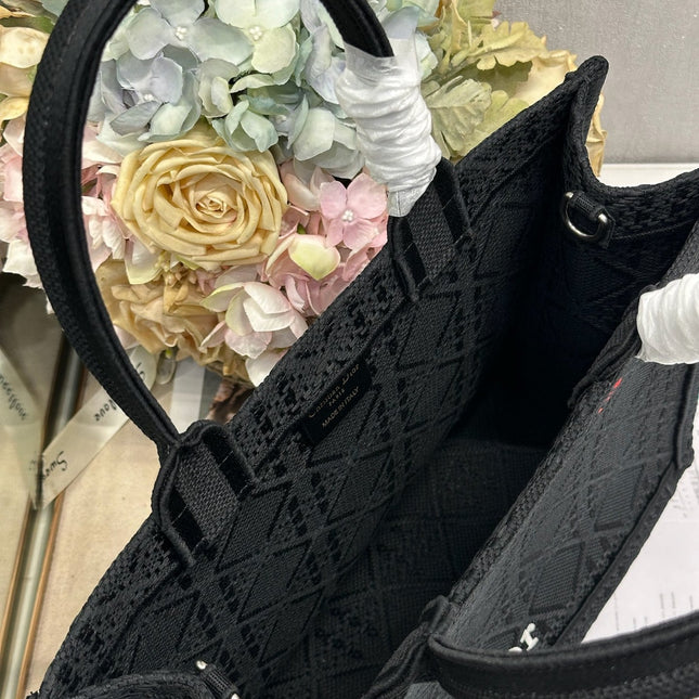 DIOR 26S BOOK TOTE BAG 36 IN BLACK BAYADERE FABRIC