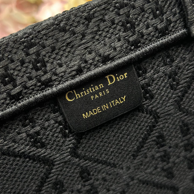 DIOR 26S BOOK TOTE BAG 36 IN BLACK BAYADERE FABRIC