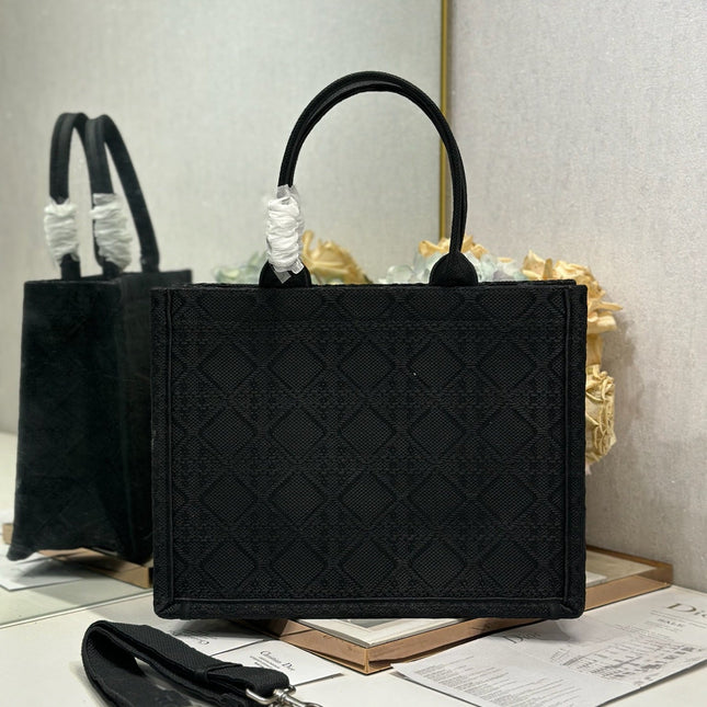 DIOR 26S BOOK TOTE BAG 36 IN BLACK BAYADERE FABRIC