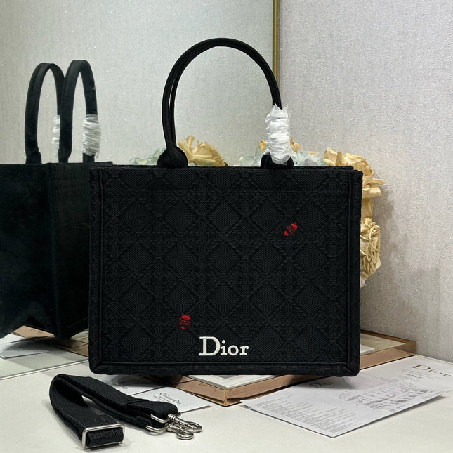DIOR 26S BOOK TOTE BAG 36 IN BLACK BAYADERE FABRIC