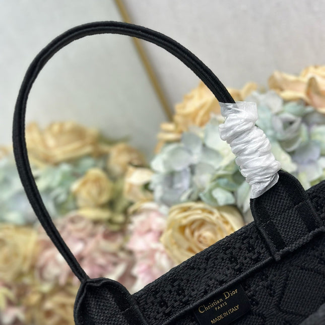 DIOR 26S BOOK TOTE BAG 36 IN BLACK BAYADERE FABRIC