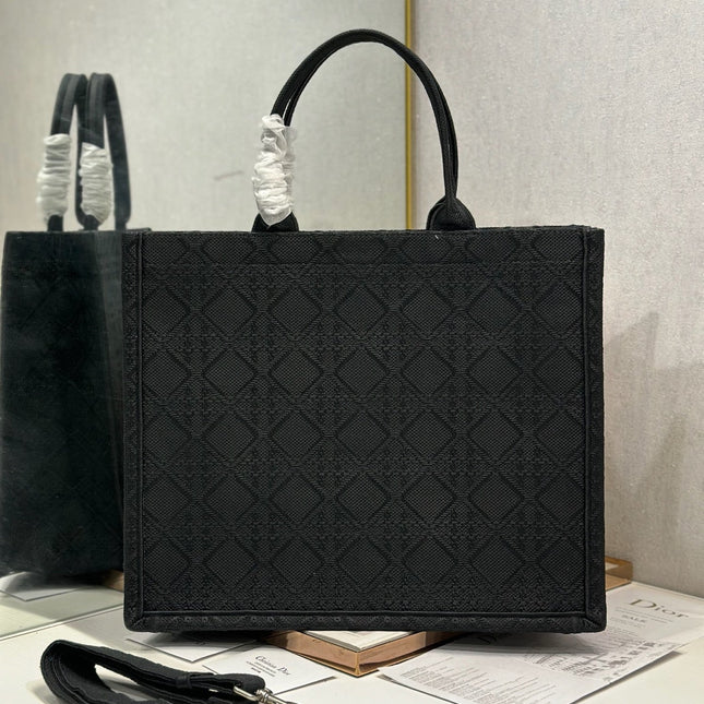 DIOR 26S BOOK TOTE BAG 42 IN BLACK BAYADERE FABRIC