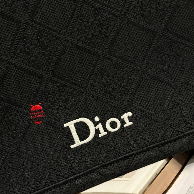 DIOR 26S BOOK TOTE BAG 42 IN BLACK BAYADERE FABRIC
