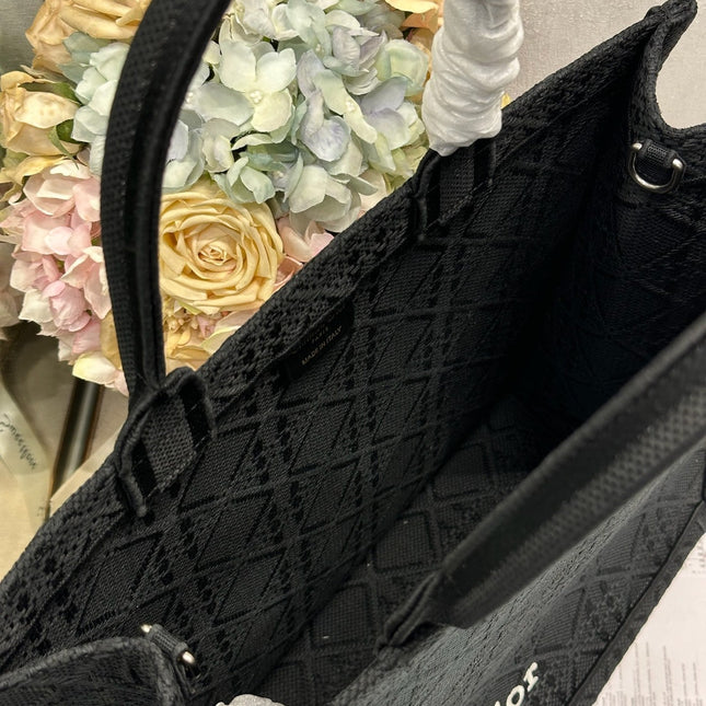 DIOR 26S BOOK TOTE BAG 42 IN BLACK BAYADERE FABRIC