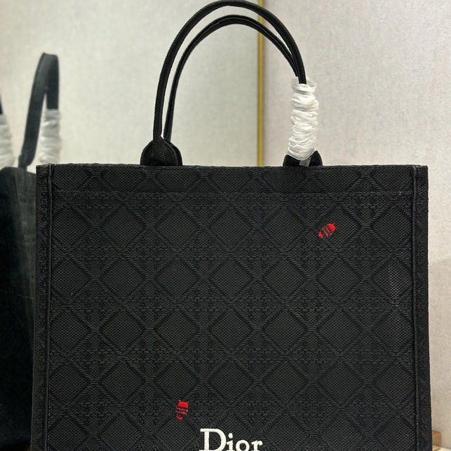 DIOR 26S BOOK TOTE BAG 42 IN BLACK BAYADERE FABRIC