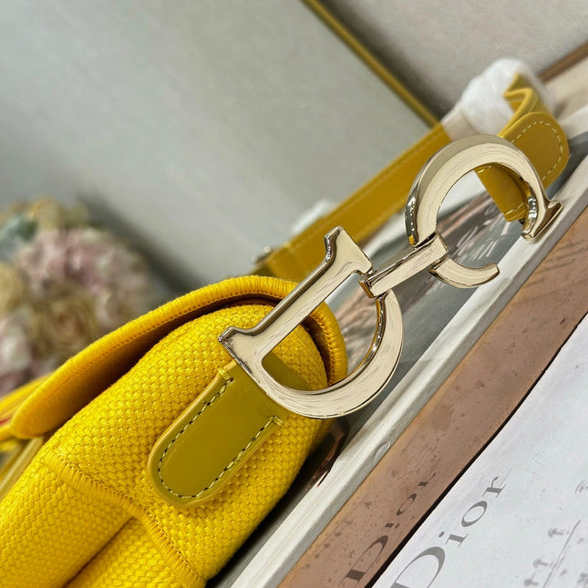 DIOR 26S SADDLE BAG 25 IN YELLOW WOVEN FABRIC