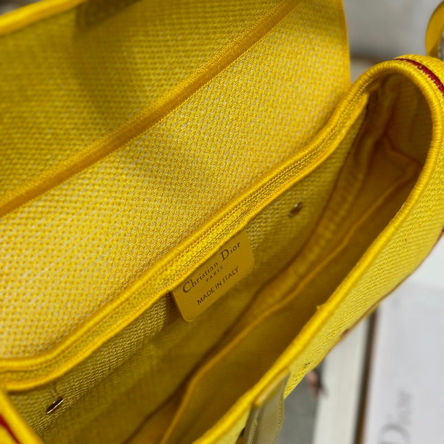 DIOR 26S SADDLE BAG 25 IN YELLOW WOVEN FABRIC