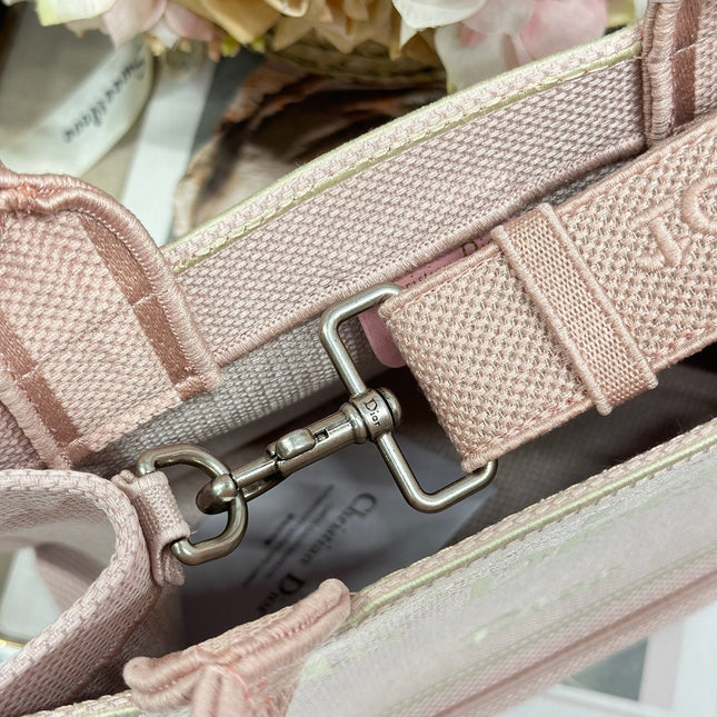 DIOR 26S MINI BOOK TOTE 26 IN LIGHT PINK WOVEN FABRIC