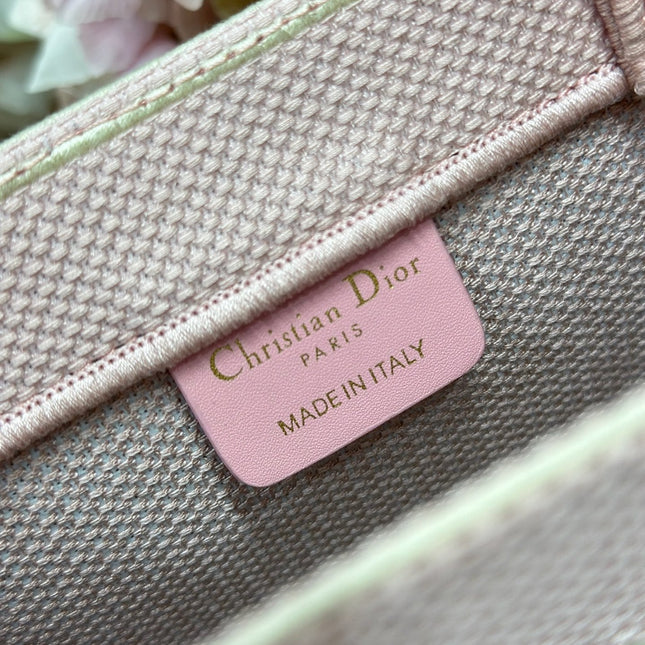 DIOR 26S MINI BOOK TOTE 26 IN LIGHT PINK WOVEN FABRIC