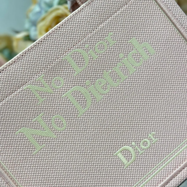 DIOR 26S MINI BOOK TOTE 26 IN LIGHT PINK WOVEN FABRIC