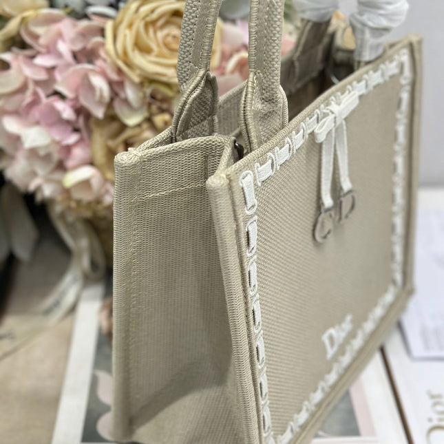 DIOR 26S MINI BOOK TOTE 26 IN BEIGE WOVEN FABRIC