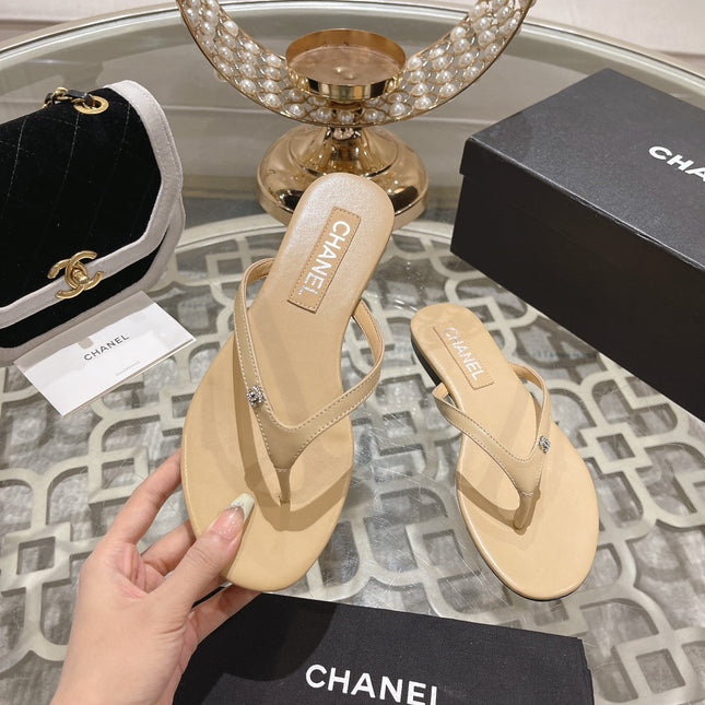 Double CC Flip  Flop Thongs Beige Cream Sheepskin
