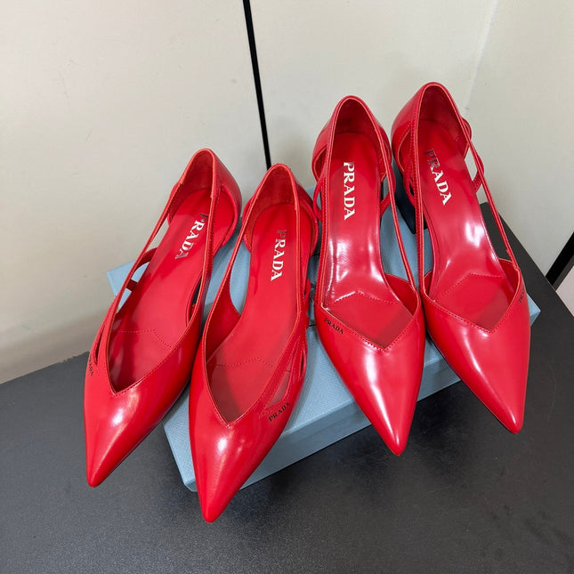 BRUSHED CUT-OUT PUMPS IN RED CALFSKIN