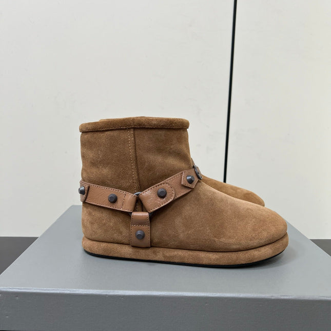 BALENCIAGA 25S ALASKA ANKLE BOOTS IN BROWN SUEDE AND LAMBSKIN