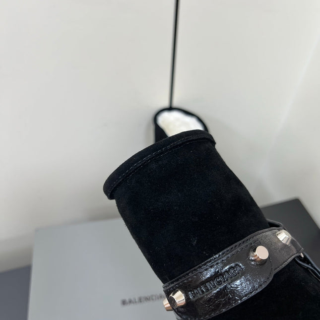 BALENCIAGA 25S ALASKA ANKLE BOOTS IN BLACK SUEDE AND LAMBSKIN WITH SILVER HARDWARE