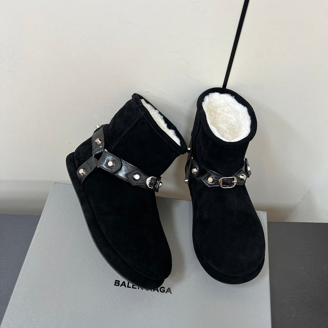 BALENCIAGA 25S ALASKA ANKLE BOOTS IN BLACK SUEDE AND LAMBSKIN WITH SILVER HARDWARE