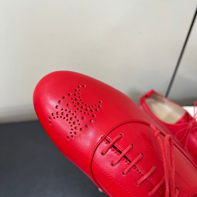 CELINE 26S MINIMAL LACE-UP SHOES IN RED CALFSKIN