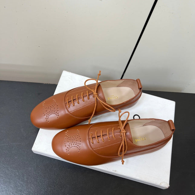 CELINE 26S MINIMAL LACE-UP SHOES IN BROWN CALFSKIN