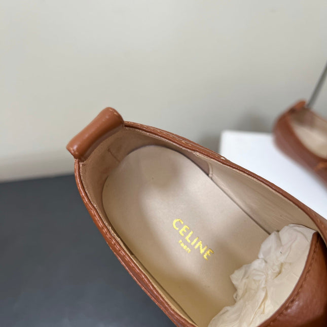 CELINE 26S MINIMAL LACE-UP SHOES IN BROWN CALFSKIN