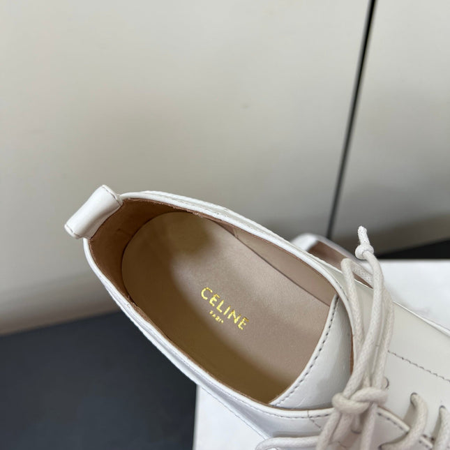 CELINE 26S MINIMAL LACE-UP SHOES IN WHITE CALFSKIN