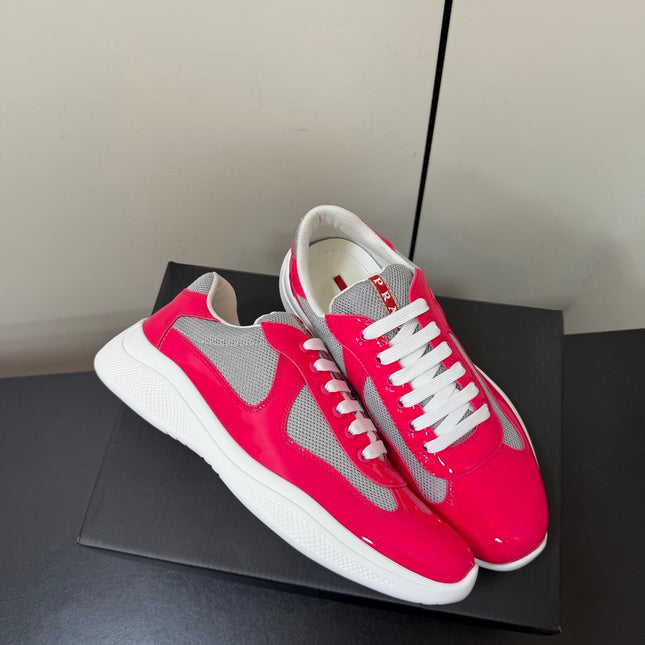PRADA 26S SNEAKERS IN PINK PATENT CALFSKIN AND WHITE MESH