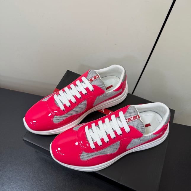 PRADA 26S SNEAKERS IN PINK PATENT CALFSKIN AND WHITE MESH
