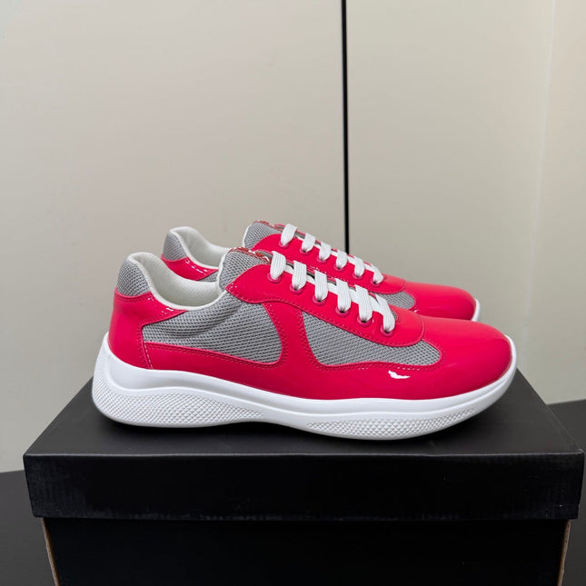 PRADA 26S SNEAKERS IN PINK PATENT CALFSKIN AND WHITE MESH