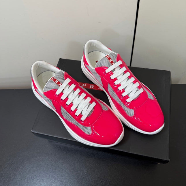 PRADA 26S SNEAKERS IN PINK PATENT CALFSKIN AND WHITE MESH
