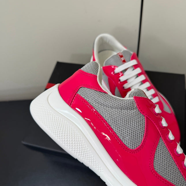 PRADA 26S SNEAKERS IN PINK PATENT CALFSKIN AND WHITE MESH