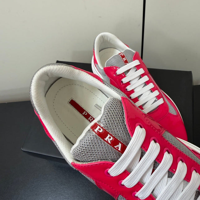PRADA 26S SNEAKERS IN PINK PATENT CALFSKIN AND WHITE MESH