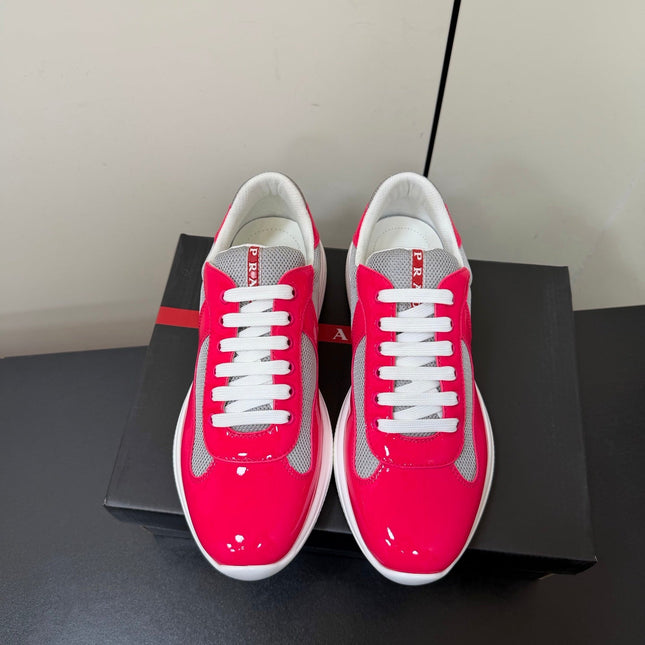 PRADA 26S SNEAKERS IN PINK PATENT CALFSKIN AND WHITE MESH