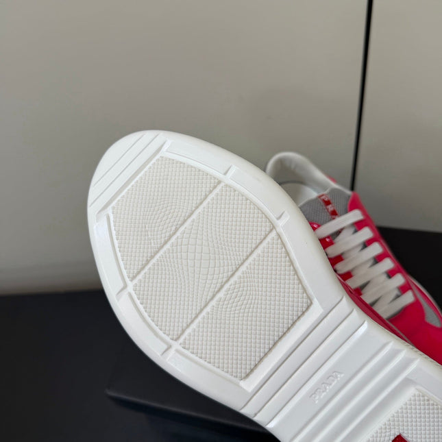 PRADA 26S SNEAKERS IN PINK PATENT CALFSKIN AND WHITE MESH