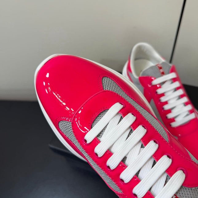 PRADA 26S SNEAKERS IN PINK PATENT CALFSKIN AND WHITE MESH