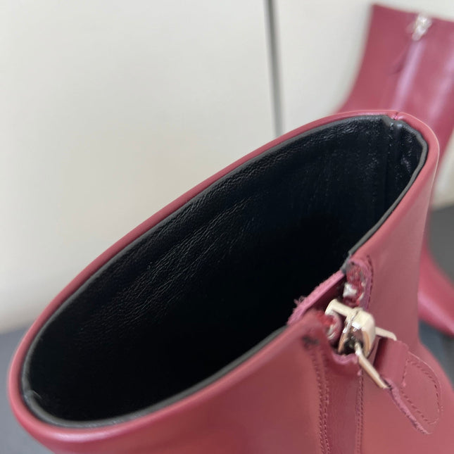 ALAIA 26S SQUARE-TOE BOOTS IN DARK RED CALFSKIN