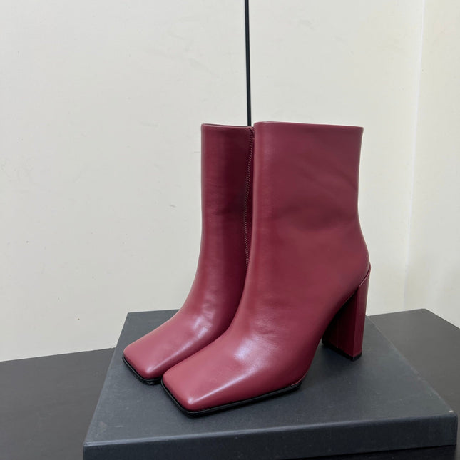 ALAIA 26S SQUARE-TOE BOOTS IN DARK RED CALFSKIN