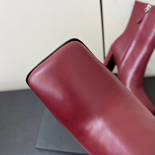 ALAIA 26S SQUARE-TOE BOOTS IN DARK RED CALFSKIN