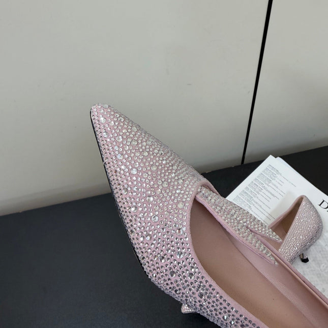 DIOR 26S POINTED-TOE HIGH HEELS 35MM IN PINK SUEDE CRYSTAL