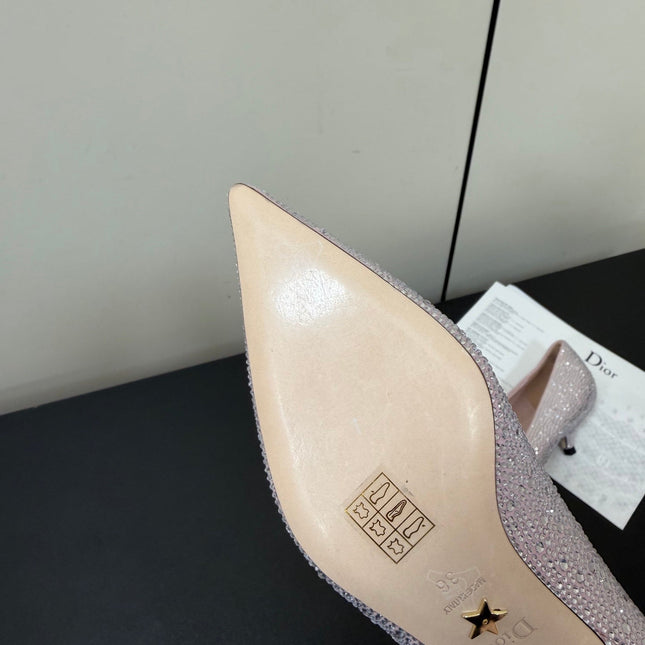 DIOR 26S POINTED-TOE HIGH HEELS 35MM IN PINK SUEDE CRYSTAL