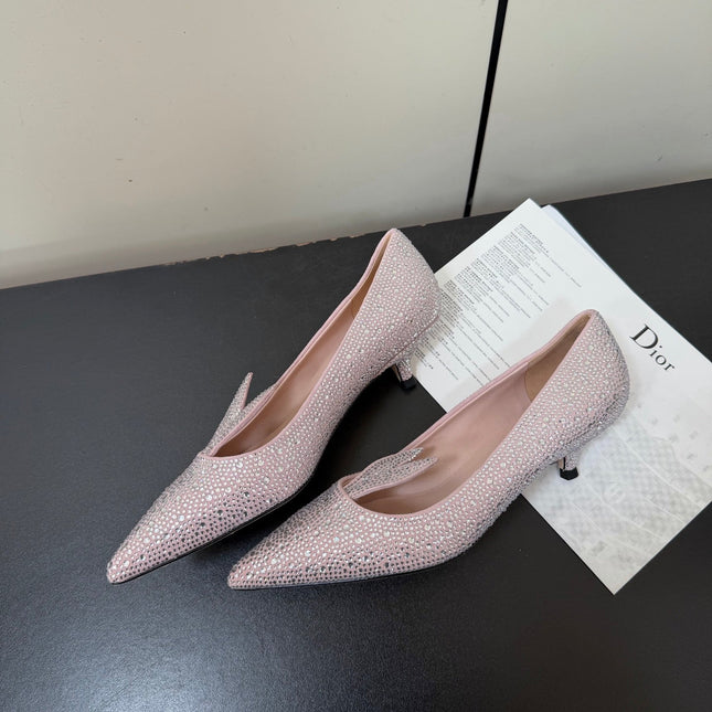 DIOR 26S POINTED-TOE HIGH HEELS 35MM IN PINK SUEDE CRYSTAL