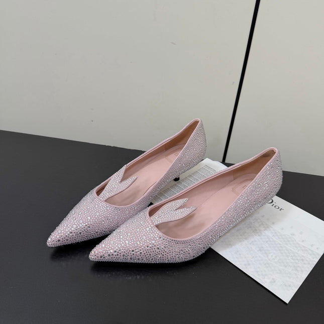 DIOR 26S POINTED-TOE HIGH HEELS 35MM IN PINK SUEDE CRYSTAL