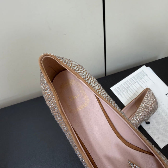 DIOR 26S POINTED-TOE HIGH HEELS 35MM IN NUDE SUEDE CRYSTAL