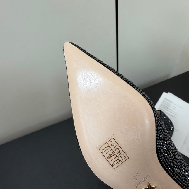 DIOR 26S POINTED-TOE HIGH HEELS 35MM IN BLACK SUEDE CRYSTAL