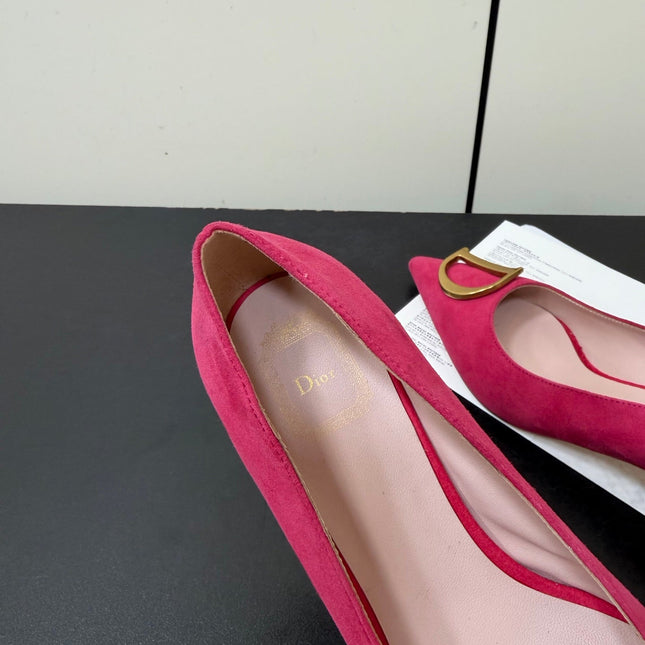 DIOR 26S POINTED-TOE HIGH HEELS 35MM IN RASPBERRY RED SUEDE GOLD HARDWARE