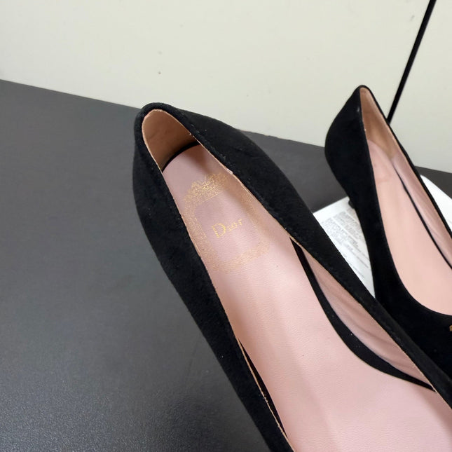 DIOR 26S POINTED-TOE HIGH HEELS 35MM IN BLACK SUEDE GOLD HARDWARE