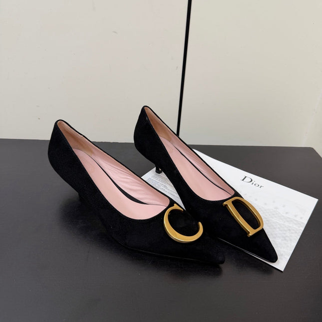 DIOR 26S POINTED-TOE HIGH HEELS 35MM IN BLACK SUEDE GOLD HARDWARE