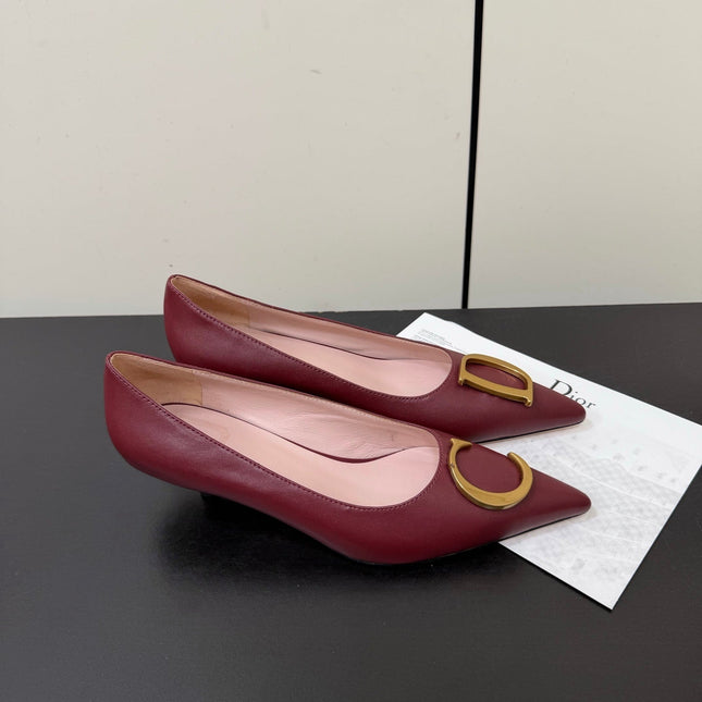 DIOR 26S POINTED-TOE HIGH HEELS 35MM IN DARK RED CALFSKIN GOLD HARDWARE