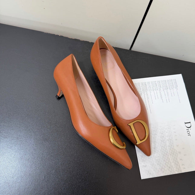 DIOR 26S POINTED-TOE HIGH HEELS 35MM IN RUST BROWN CALFSKIN GOLD HARDWARE