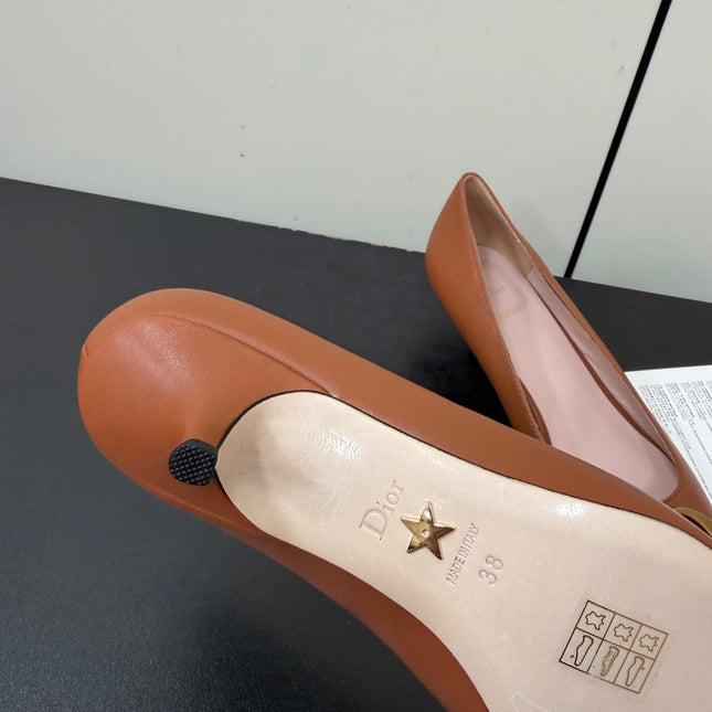 DIOR 26S POINTED-TOE HIGH HEELS 35MM IN RUST BROWN CALFSKIN GOLD HARDWARE
