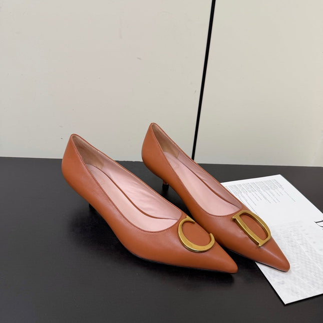 DIOR 26S POINTED-TOE HIGH HEELS 35MM IN RUST BROWN CALFSKIN GOLD HARDWARE